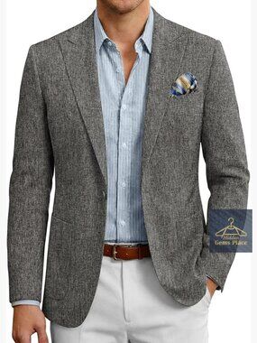 Slim Fit One Button Suit Jacket Peaked Lapel Lightweight Sport Coat